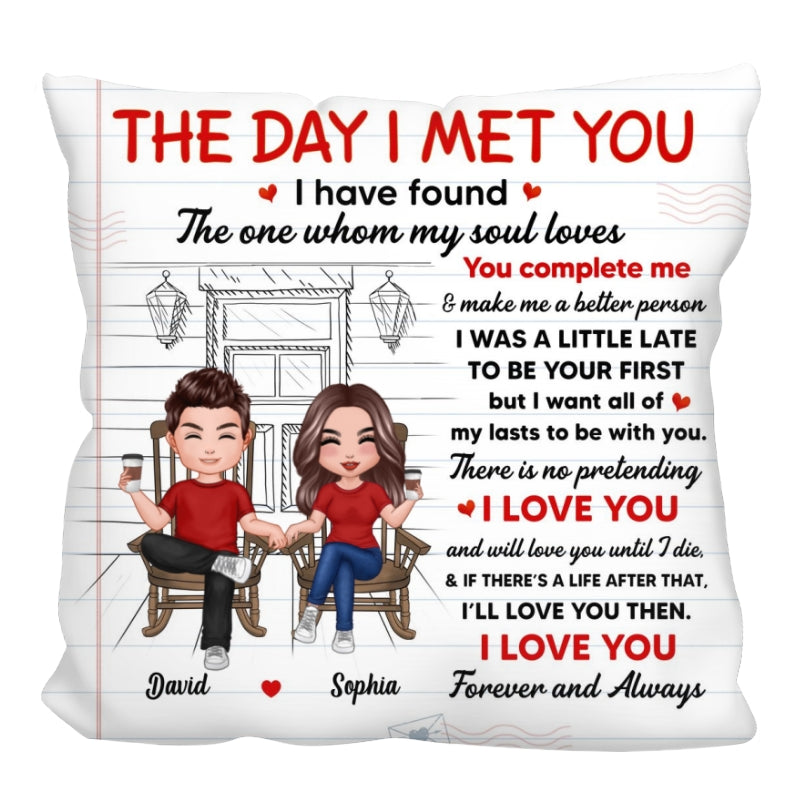 The Day I Met You Couple Front Porch Personalized Pillow (Insert Included)