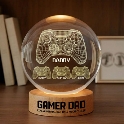 Gamer Dad Like A Normal Dad But Cooler - Personalized Crystal Ball LED Night Light - Father's Day Gift For Dad