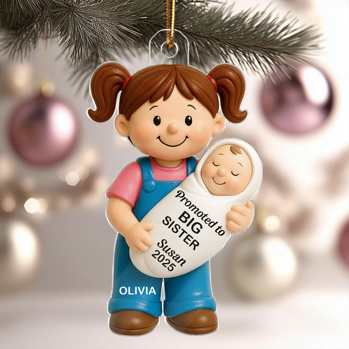Promoted To Big Sister Big Brother Personalized Acrylic Ornament, New Big Brother, New Big Sister Gift