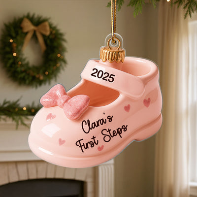 Cute Baby First Steps First Christmas Personalized Flat Acrylic Ornament