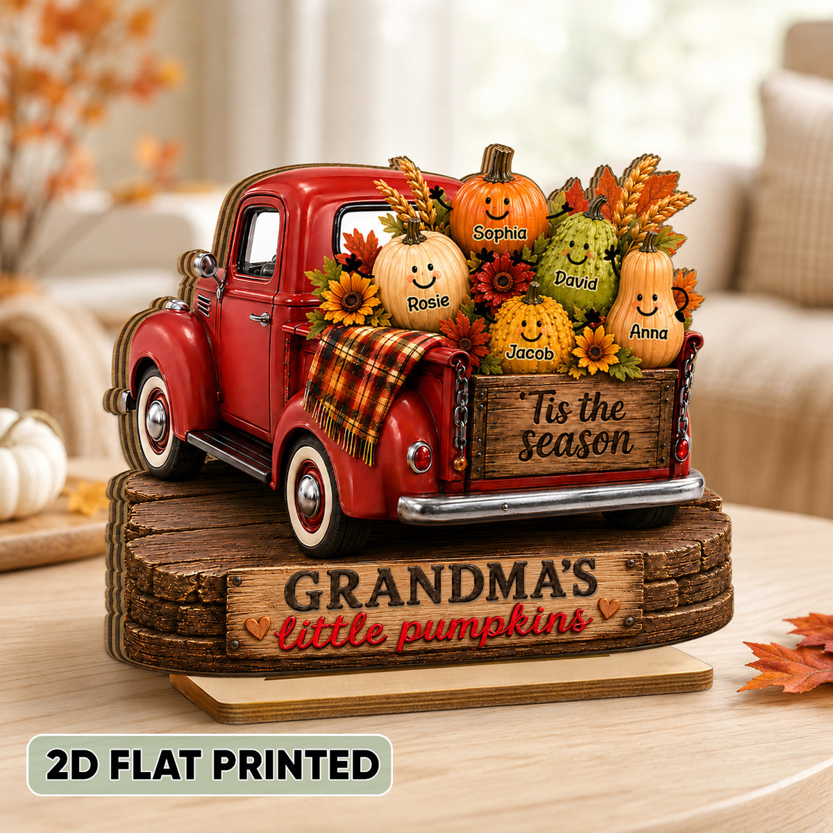 Grandma's Little Pumpkins Pickup Truck - Personalized 2-Layered Wooden Plaque - Cozy Fall Decor for Grandma