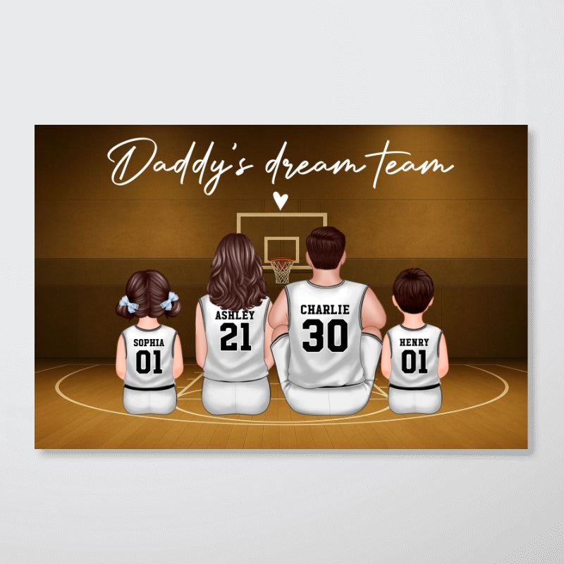 Retro Vintage Basketball Family Daddy's Dream Team Personalized Poster| Heartfelt Father's Day Gift For Dad