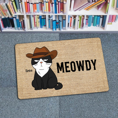 Meowdy Funny Cat Welcome Personalized Doormat