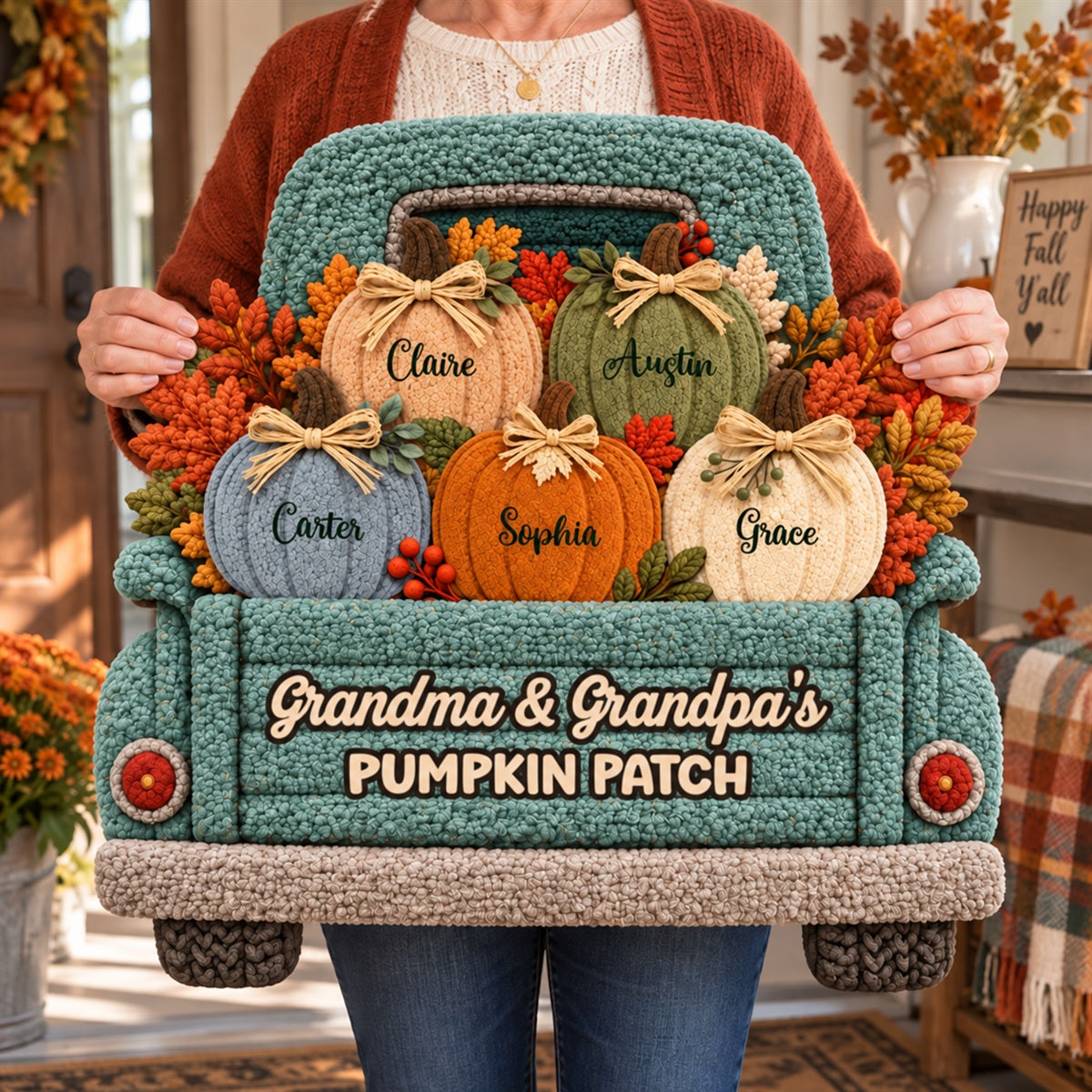 Grandma Grandpa's Pumpkin Patch Truck 2D Flat Printed - Personalized Doormat - Fall Season Decor For Grandparents