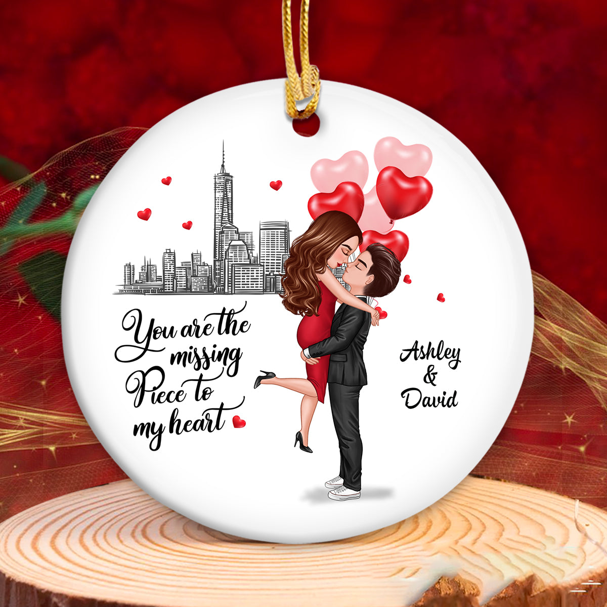 The Missing Piece To My Heart Couple Personalized Circle Ornament