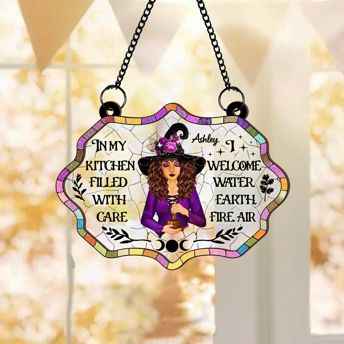 In My Kitchen Filled With Care Personalized Window Hanging Suncatcher Ornament, Halloween Decor