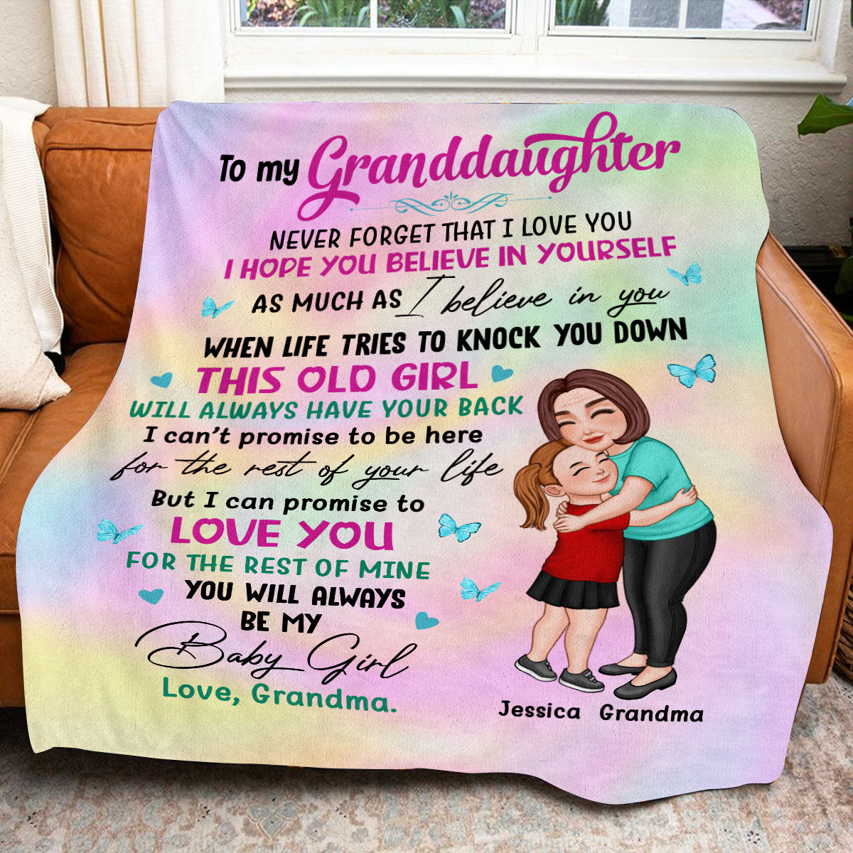 Grandma & Grandkid Hugging To My Granddaughter Grandson Gift For Grandchildren Personalized Fleece Blanket
