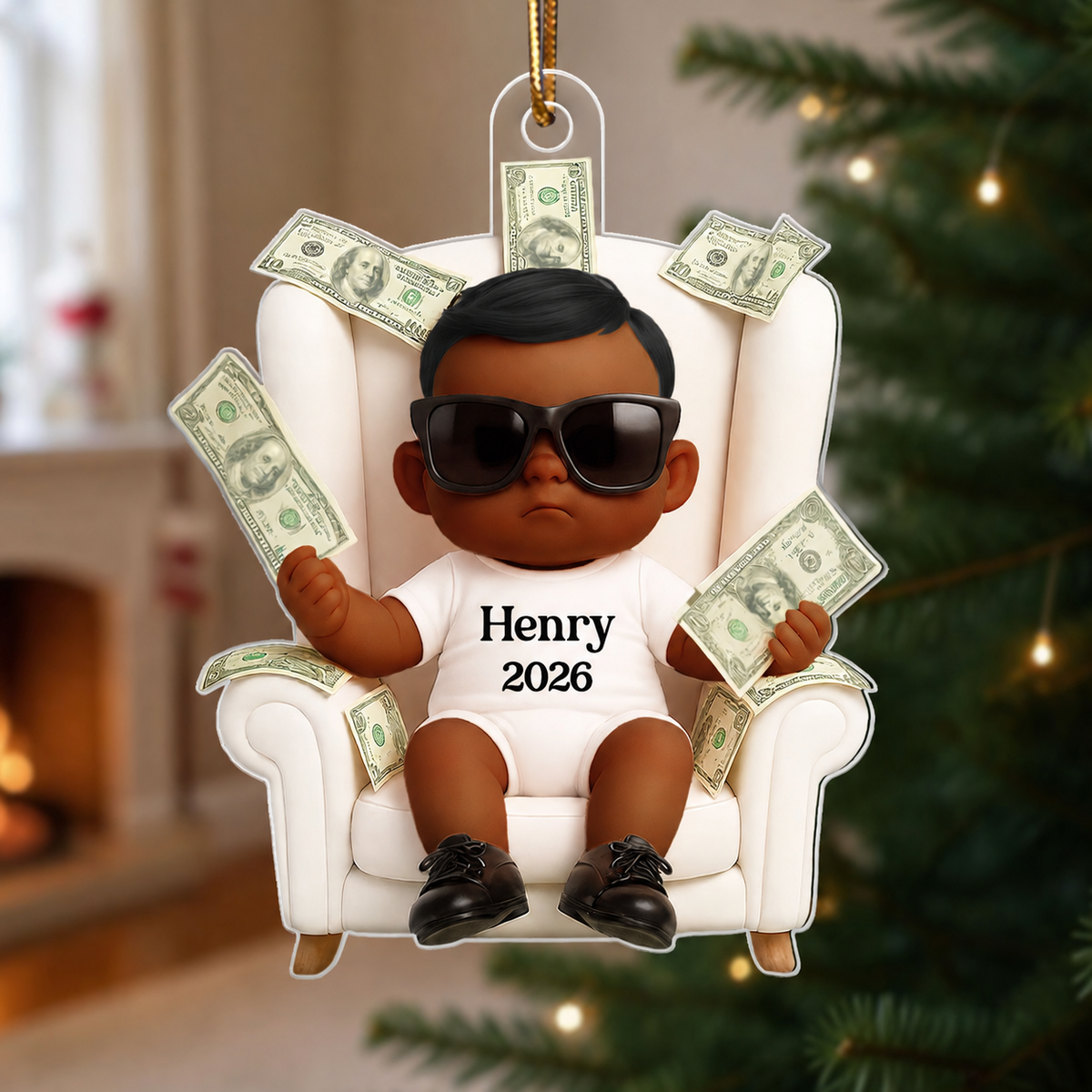 Personalized Funny Kid With Dollar 3D Style Acrylic Ornament, Christmas Gift For Kids, Grandkids