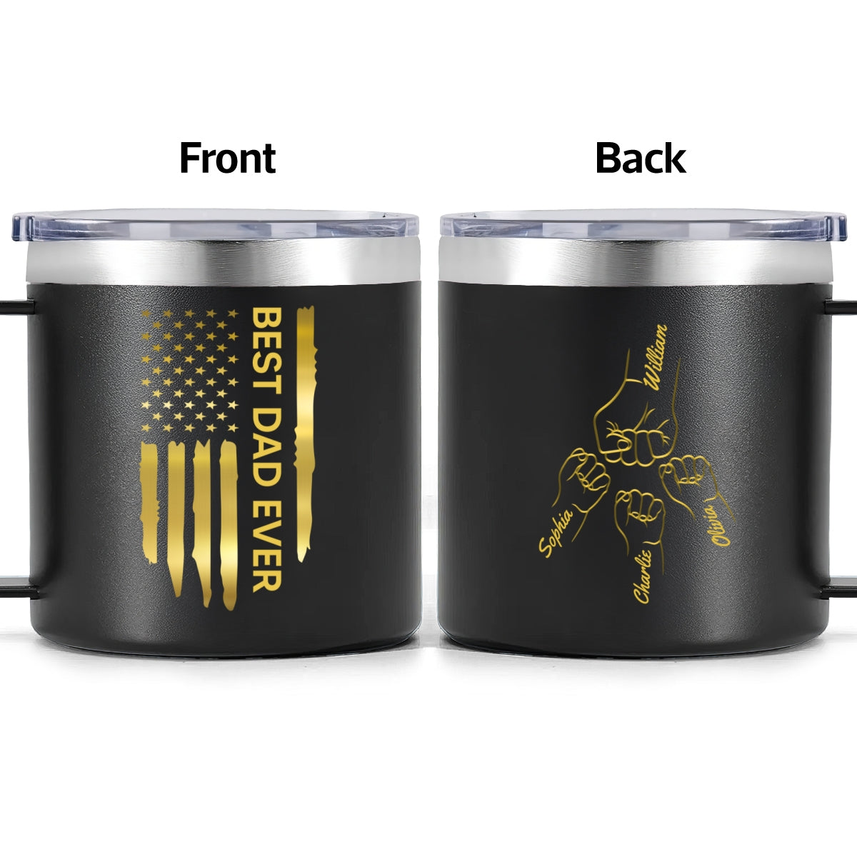 Best Dad Papa Ever Fist Bump Outline Nation Flag Personalized Stainless Steel Tumbler With Handle