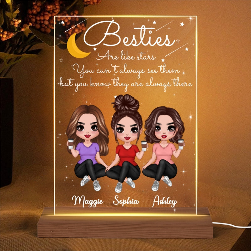 Besties Sisters Are Like Star Gift For Best Friends Personalized Rectangle Acrylic Plaque LED Lamp Night Light