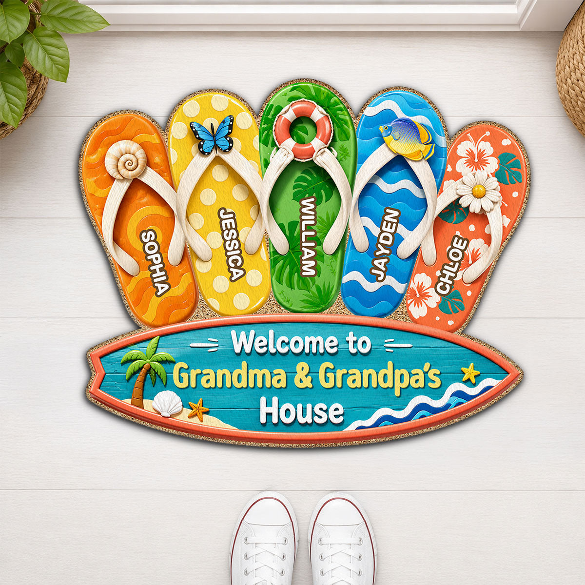 Hello Summer Vibe Welcome To Grandma Grandpa House - Personalized Doormat - Grandparents House Summer Decoration