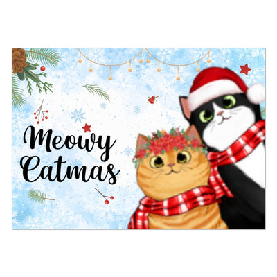 Meowy Catmas Cute Peeking Cat Personalized Postcard