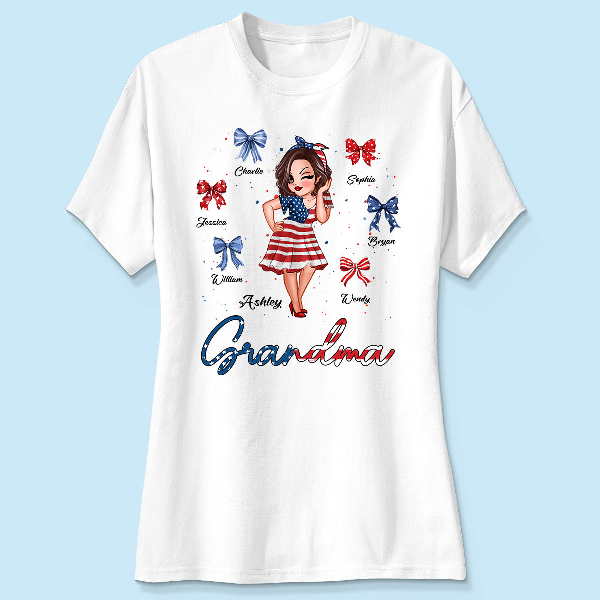 American Grandma Mom Bows Kids Personalized Shirt