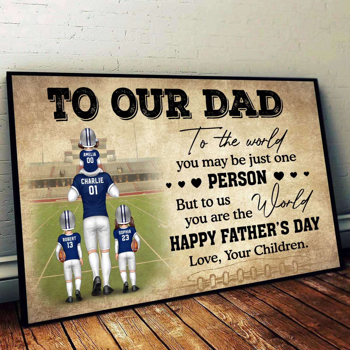 To My Dad American Football Dad Fan Personalized Horizontal Poster
