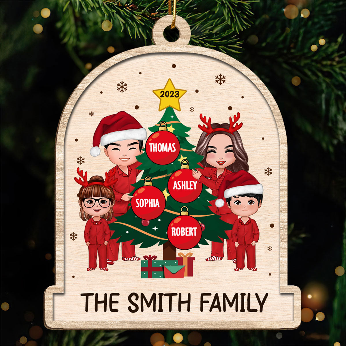 Family Tree Christmas Tree Personalized Wooden Ornament