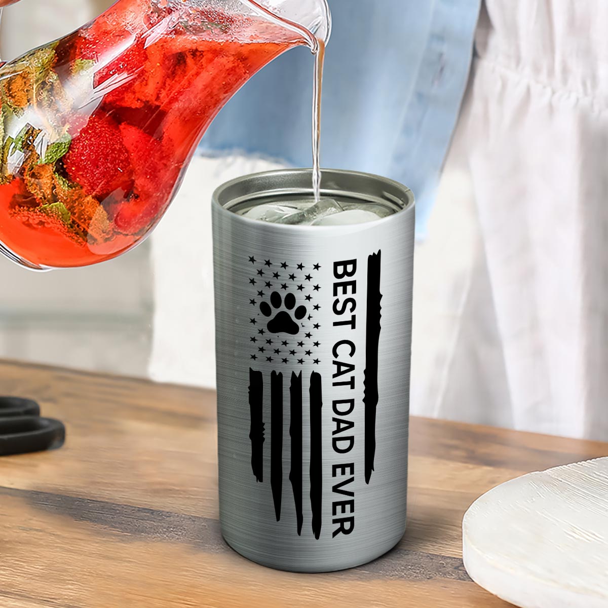 Best Cat Dad Ever Nation Flag Funny Cute Cats Personalized 4 In 1 Can Cooler