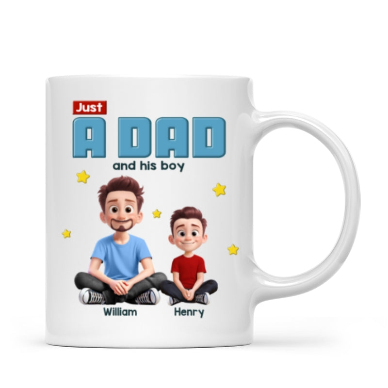 Just A Dad And His Kids Cartoon Funny Style Personalized Mug, Unique 2025 Father's Day Gift For Dad