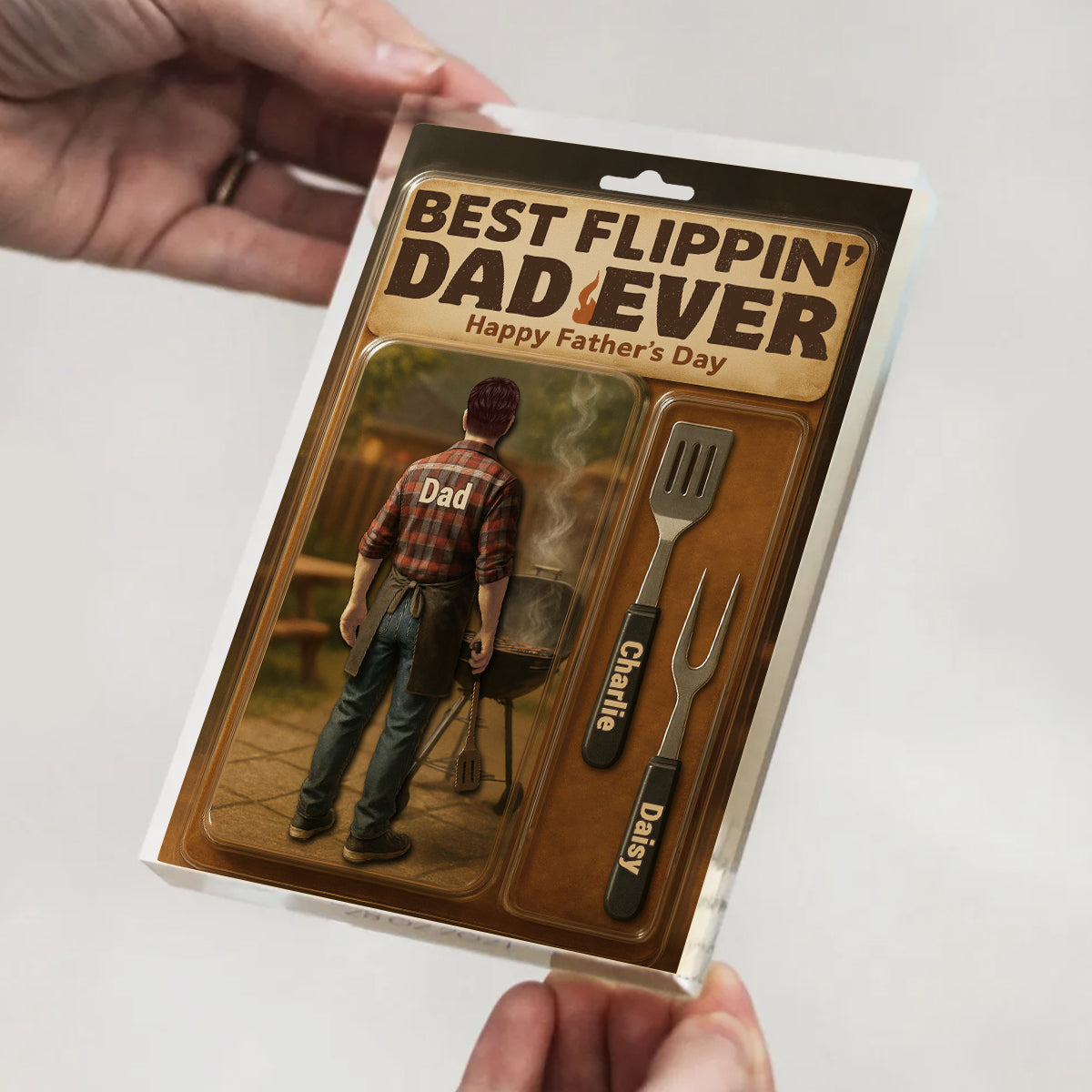 Best Flippin' Dad Ever With Kids' Names Custom Figure Personalized Acrylic Block Plaque, Unique Father's Day Gift For Him, For Dad, For Grandpa