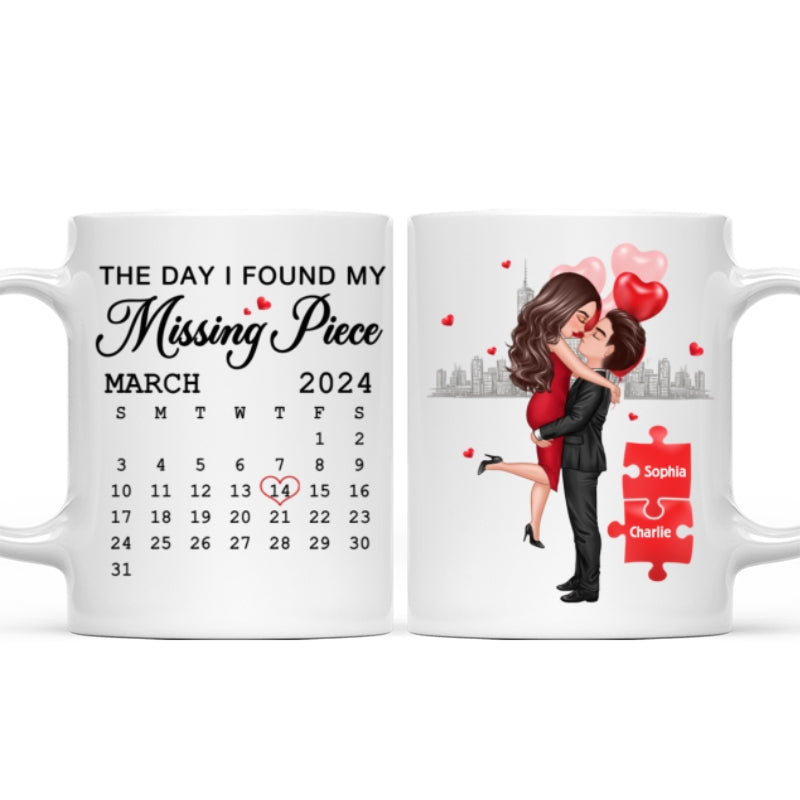 The Day I Found My Missing Piece Calendar Keepsake Personalized Mug,  Gift, Anniversary Gift For Couple