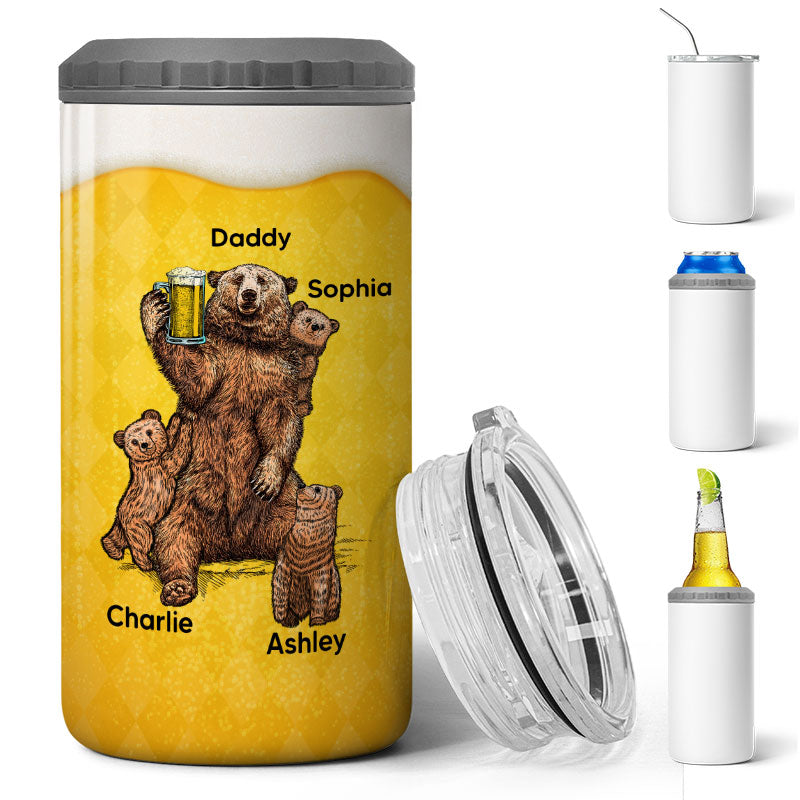 Papa Bear Beer Funny Gift For Dad Grandpa Personalized 4 In 1 Can Cooler