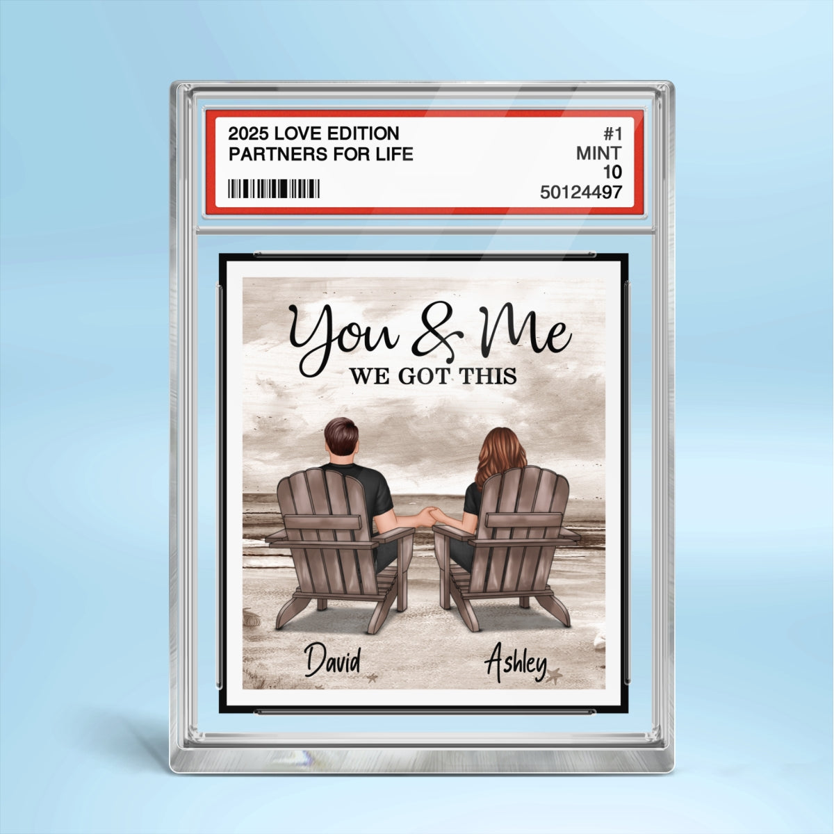 Couple Back View At Beach Trading Card Style Personalized Acrylic Block Plaque, Gift For Him, Gift For Her