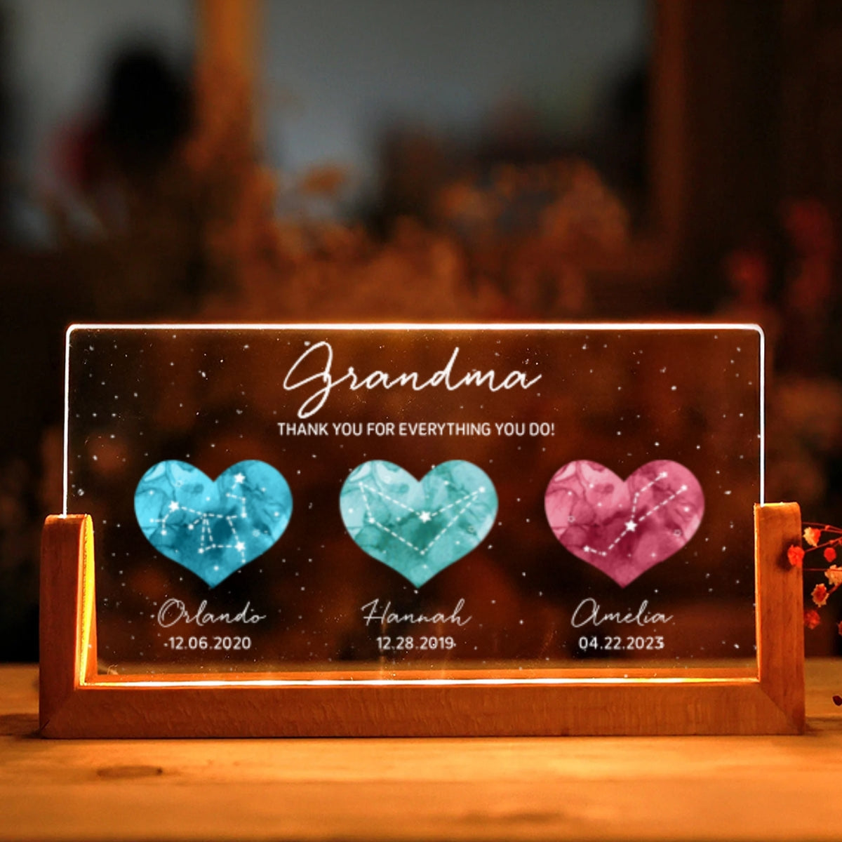 Birthstone Constellations Personalized U-Base Acrylic LED Night Light, Valentine's Day Gift, Grandparents Day Gift, Gift for Her, Mom Gift, For Grandma