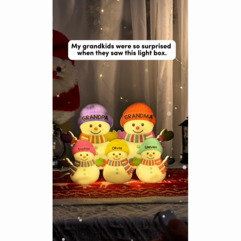 3D Effect Heartwarming Christmas Grandma Grandpa And Grandkids Snowman Together - Personalized Light Box - Christmas Decoration For Grandparents