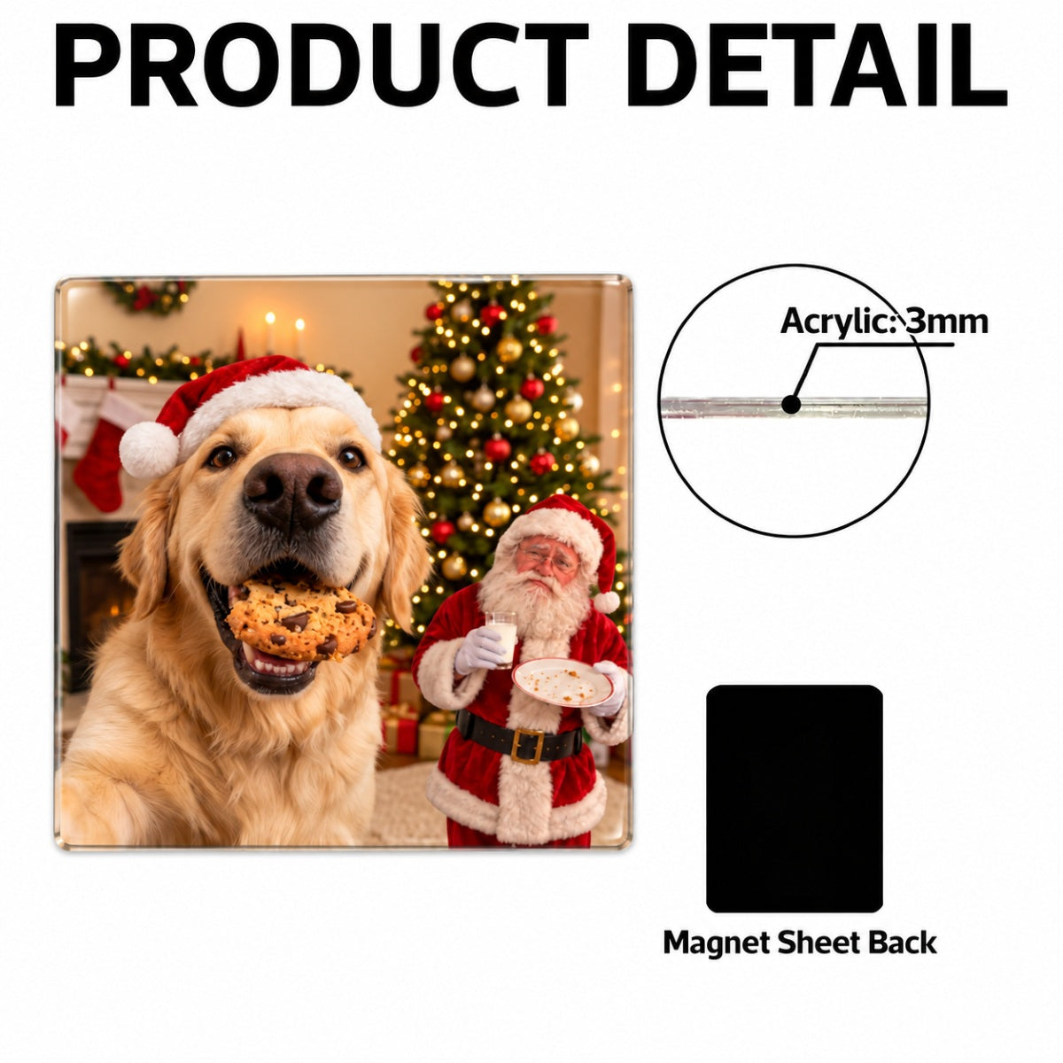 Dog Cat Steal Cookie From Santa Upload Pet Photo - Personalized Acrylic Fridge Magnet - Funny Christmas Gift For Dog Lovers, Cat Lovers, Pet Lovers