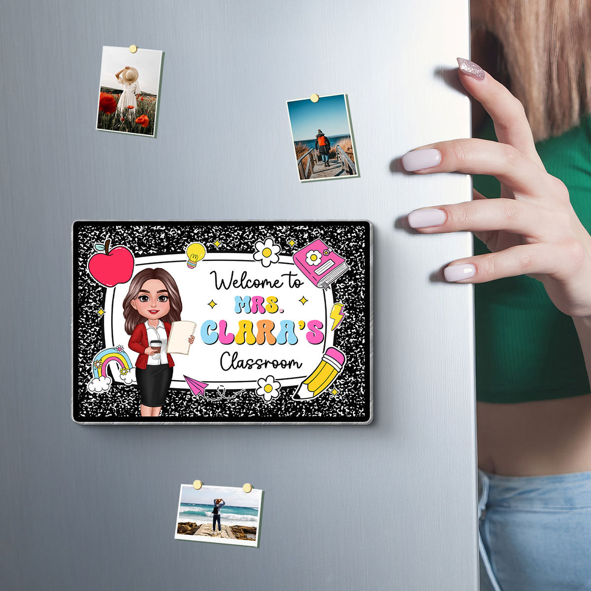 Teacher Composition Book Pattern Personalized Acrylic Whiteboard Magnet, Classroom Decor