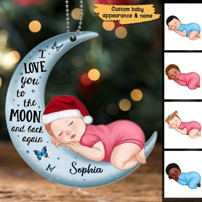 Baby Sleeping On Moon Personalized Christmas Acrylic Ornament