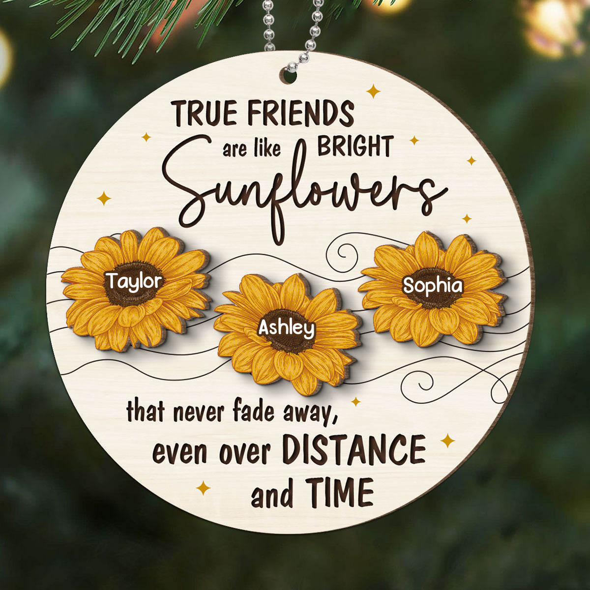 Friendship Gifts Sunflowers Personalized 2-Layer Wooden Ornament