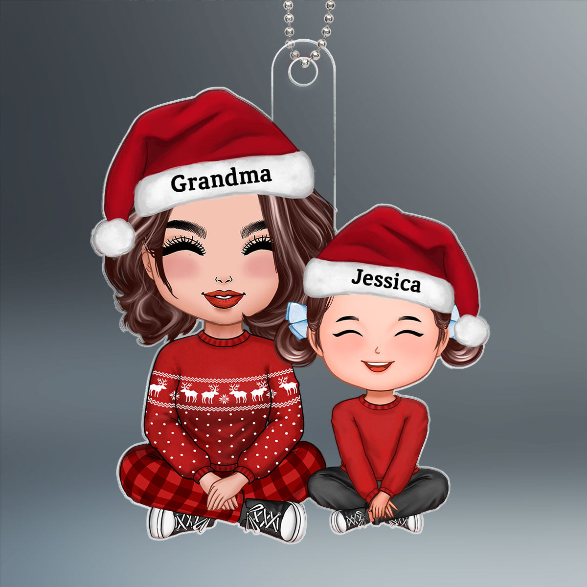 Cute Grandma Grandson Granddaughter Happy Face Crossed Legs Personalized Acrylic Ornament