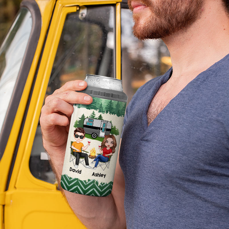 Doll Couple Camping Personalized 4 In 1 Can Cooler