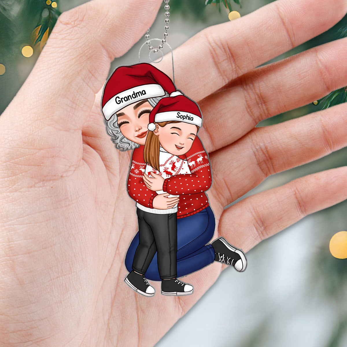 Cute Grandma Hugging GrandKid Christmas Gift For Granddaughter Grandson Personalized Acrylic Ornament