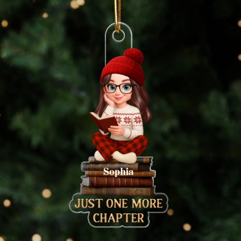 Christmas Cozy Vibe Retro Vintage Books Just One More Chapter - Personalized Acrylic Ornament - Christmas Gift For Book Lovers