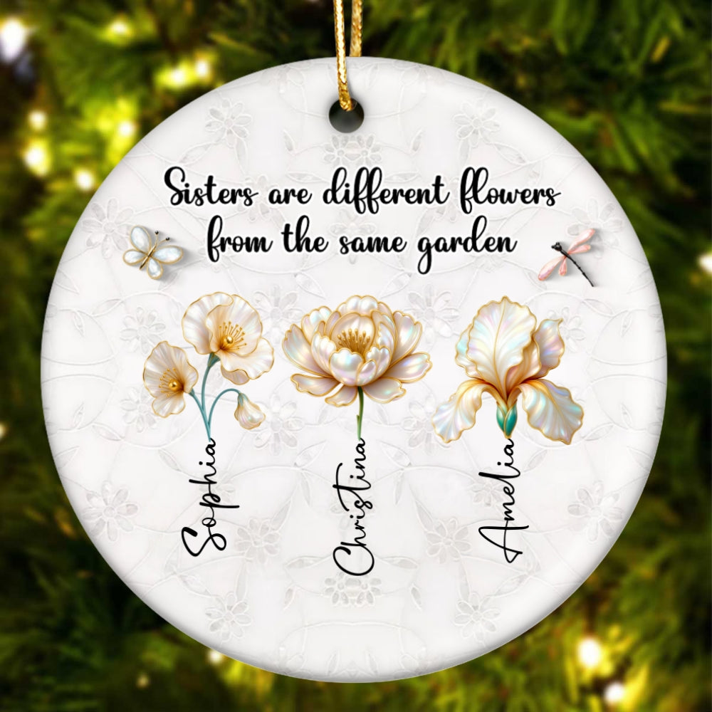 3D Effect Birth Flowers Sisters From The Same Garden - Personalized Ceramic Ornament - Birthday Christmas Just Because Gift For Sisters, Besties