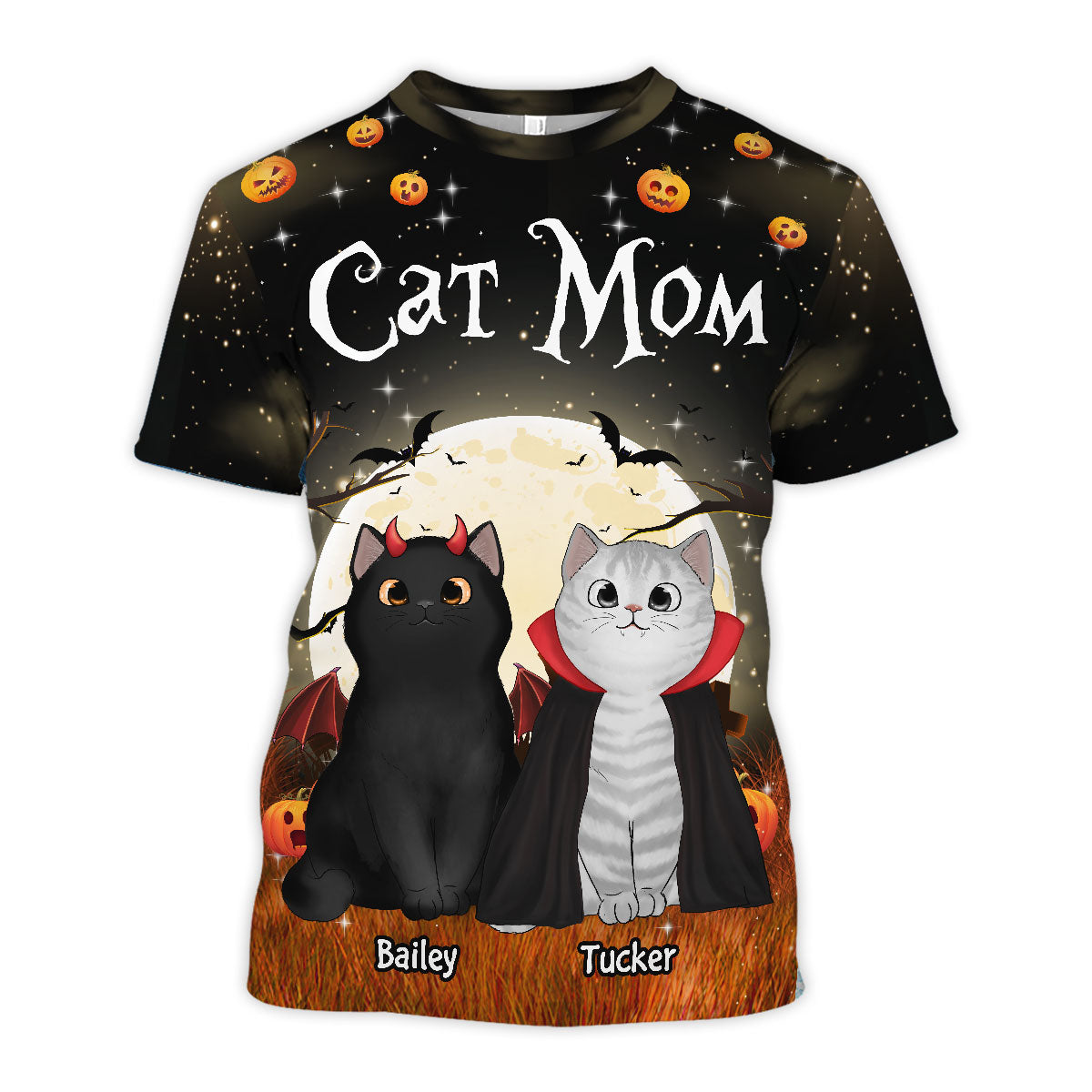 Spooky Cats In Halloween Moon Light Personalized Shirt, Halloween Costume For Cat Lover