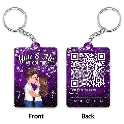 Purple Flowers Doll Couple Kissing Favorite Song QR Code Personalized Acrylic Keychain