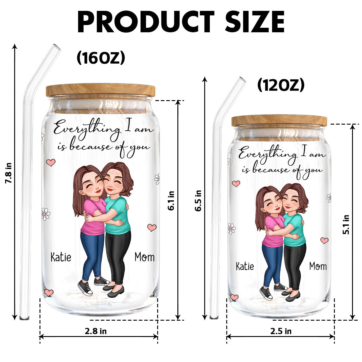 Everything I Am Is Because Of You Gift For Mom Personalized Clear Glass Can