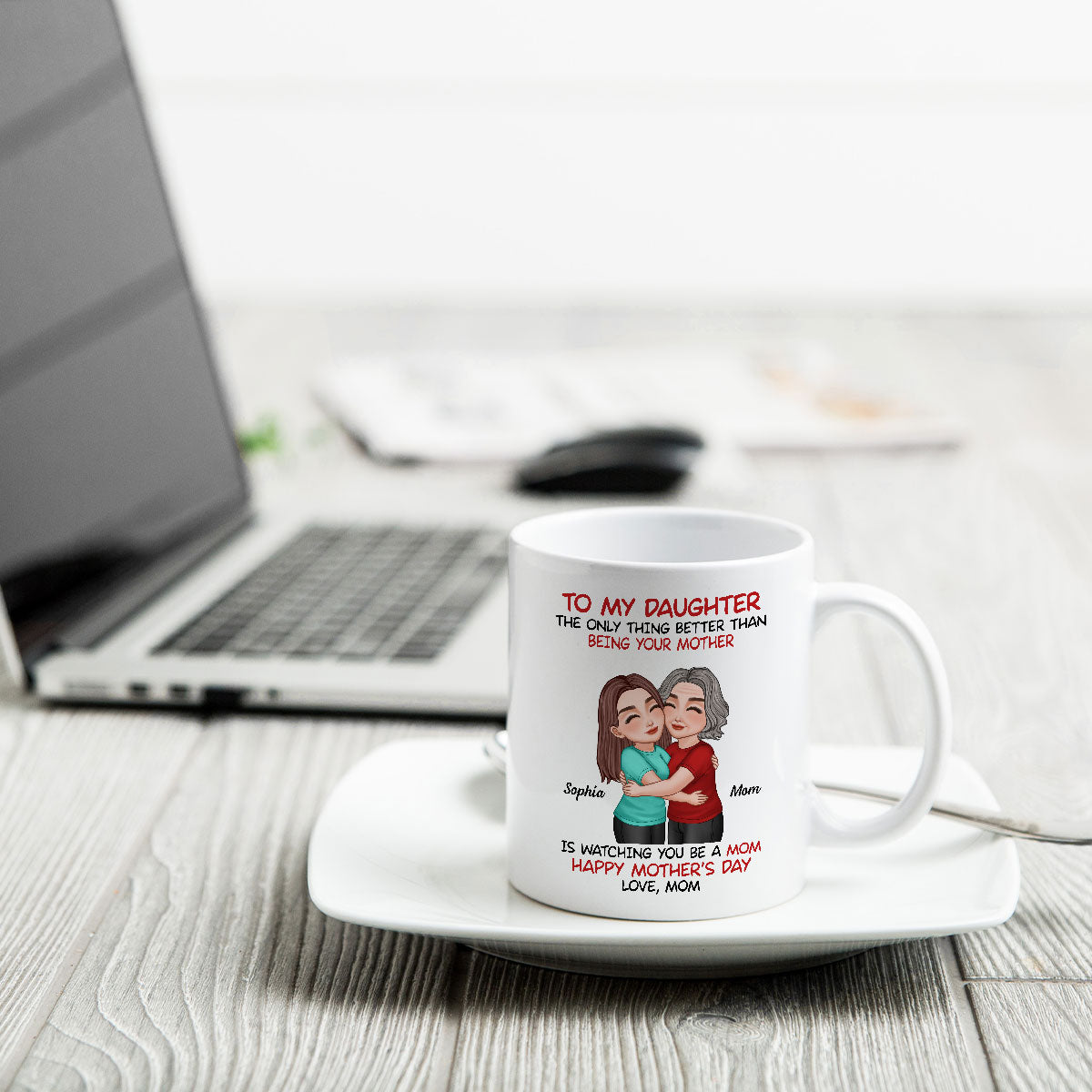 To My Daughter Happy Mother‘s Day Mom & Daughter Hugging Personalized Mug, Heartfelt 2025 Gift For Daughter