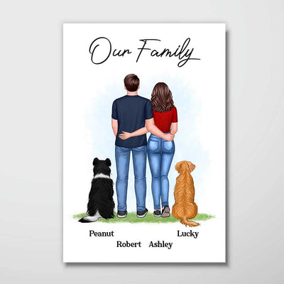 Couple And Dog Cat Back View Personalized Vertical Poster