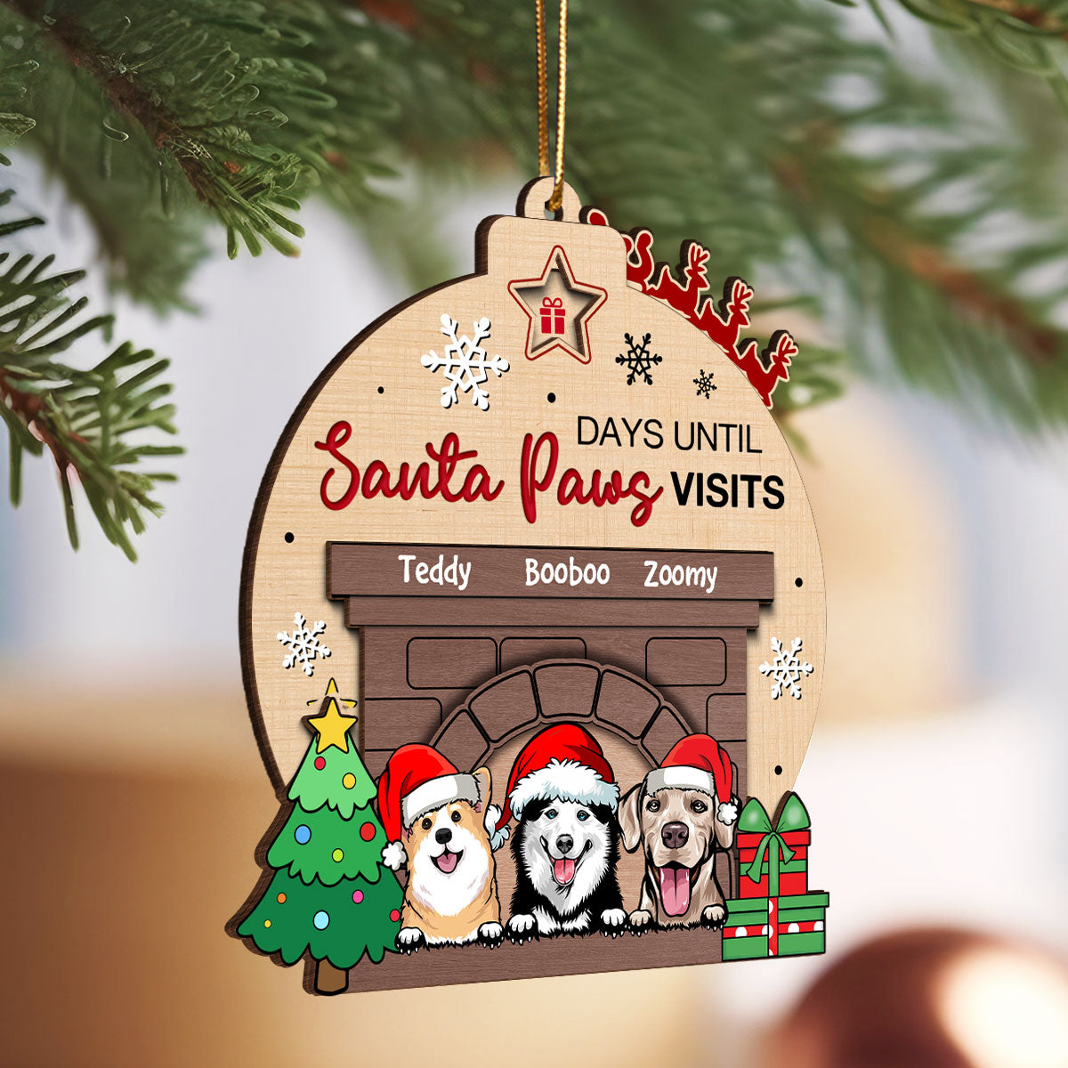Sleeps Until Santa Paws Visits Dogs Personalized Countdown Ornament, Christmas Gift For Dog Lovers