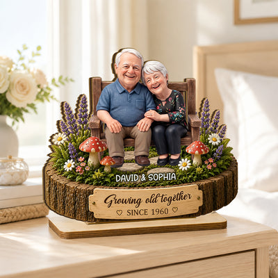 Custom Photo Couple Sitting - Personalized 2-Layered Wooden Plaque - Gift For Couple