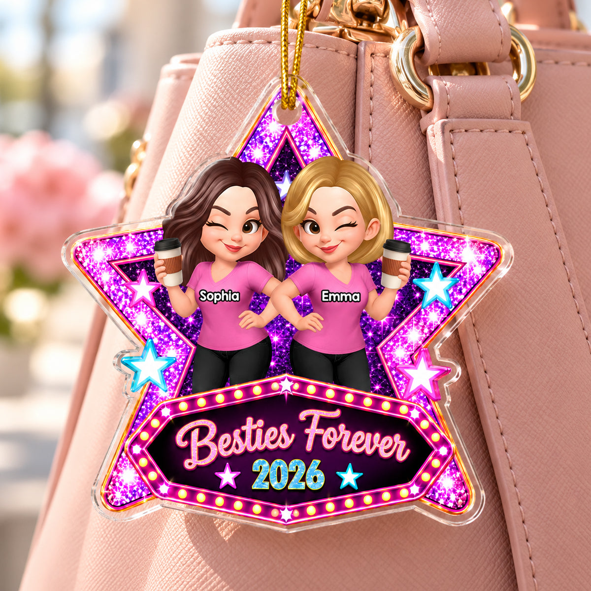 Besties Sisters Forever Stars - Personalized Acrylic Ornament - Christmas Gift For Besties Sister