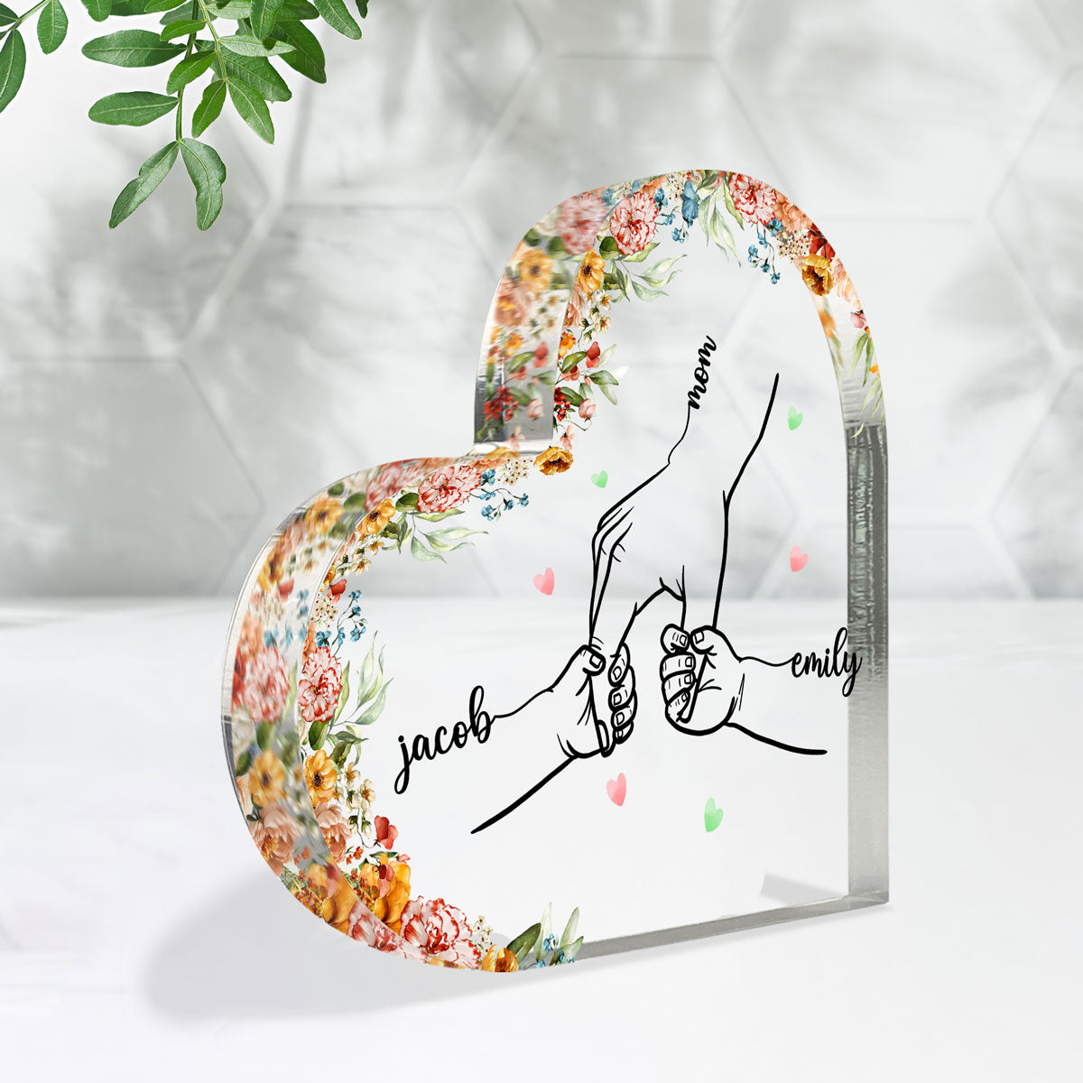 Mom Holding Children Hands Personalized Heart Acrylic Plaque