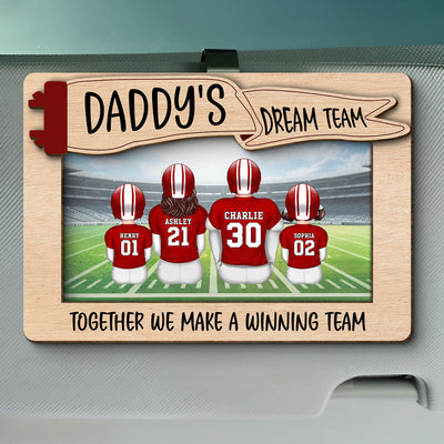 Daddy's Team Football Family Sitting Personalized Car Visor Clip, Gift For Dad, Grandpa, Husband