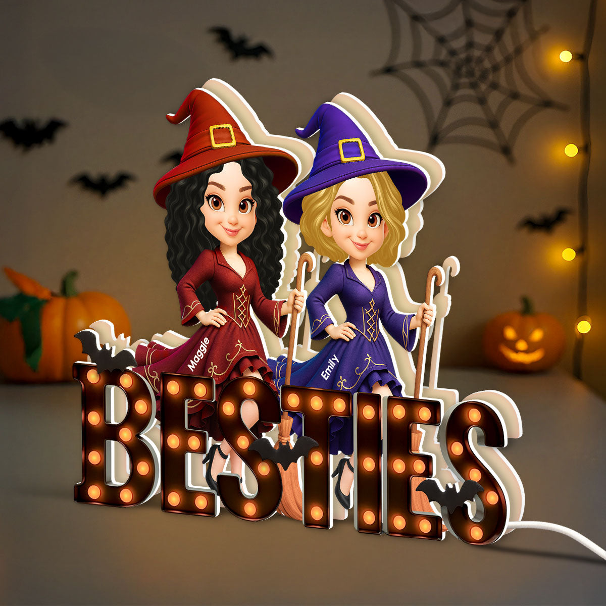 Halloween Besties Sisters Witch Marquee Personalized LED Light Box