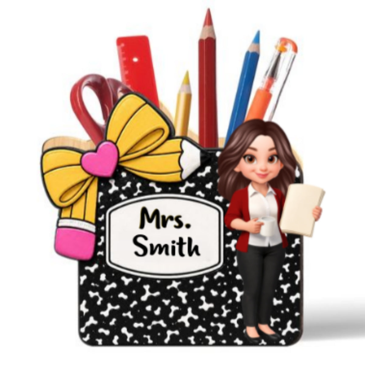Cute Teacher Notebook Pencil - Personalized Pencil Holder - Back To School Gift For Teacher, Classroom Decor