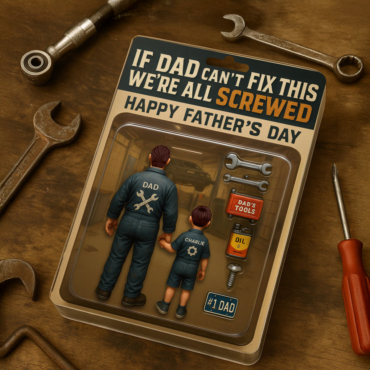 If Dad Can't Fix This We're All Screwed, Mechanic Handy Man Custom Figure Personalized Acrylic Block Plaque, Father's Day Gift for Dad, Gift for Husband