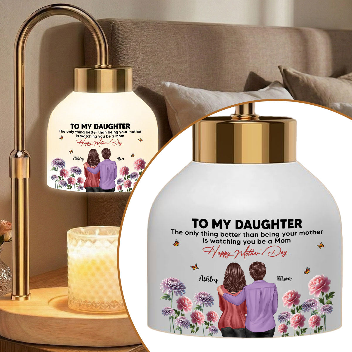 To My Daughter From Mom Birth Month Flower - Personalized Candle Warmer Lamp - Mother's Day